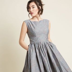 ModCloth Fabulous Fit & Flare Grey Multi Dress